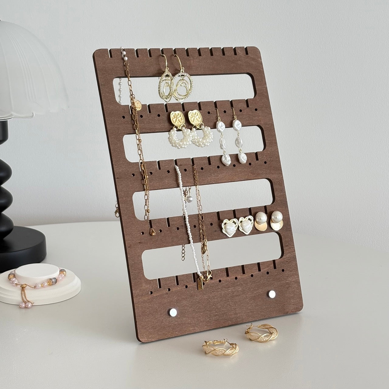 5 layer walnut necklace stand
