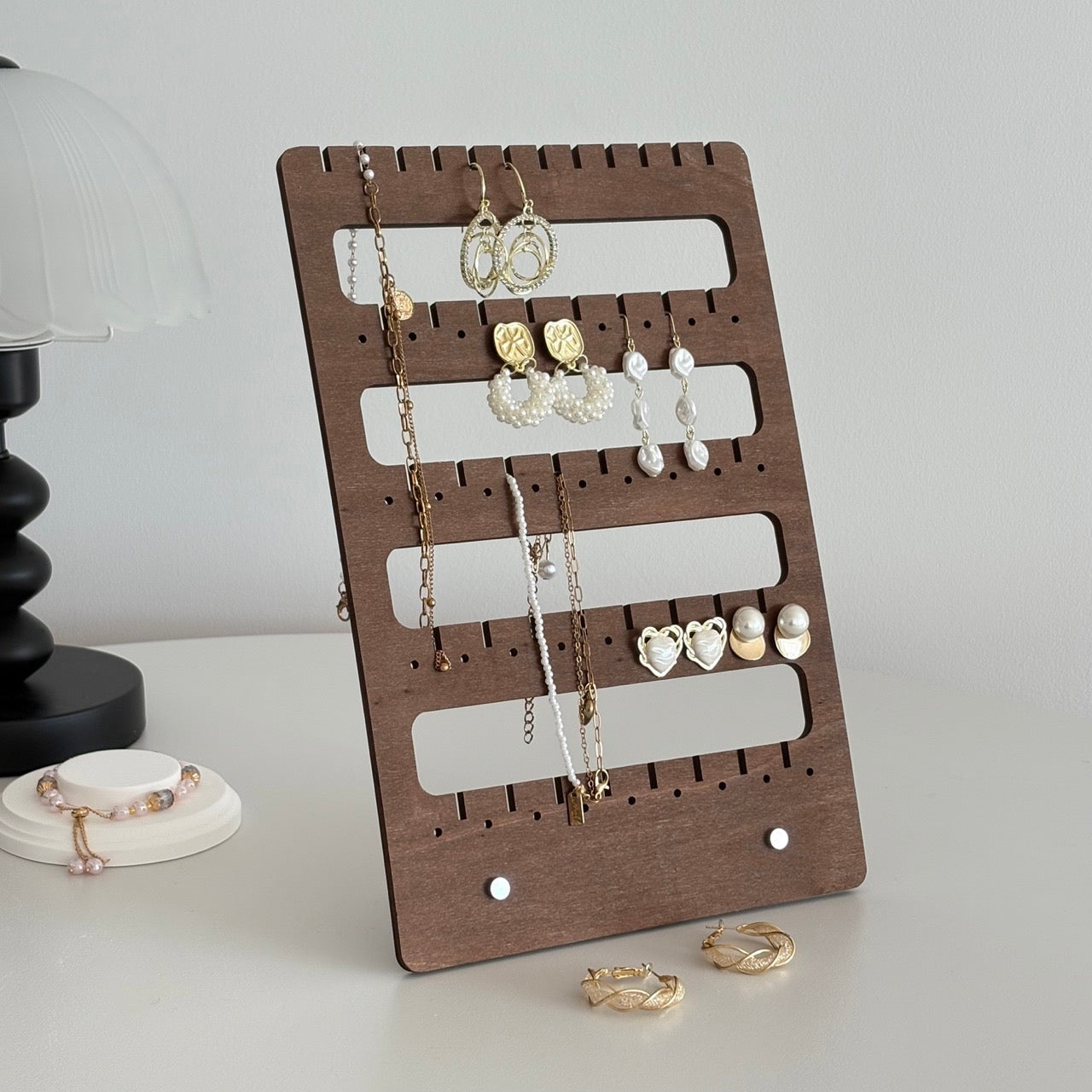 5 layer walnut necklace stand