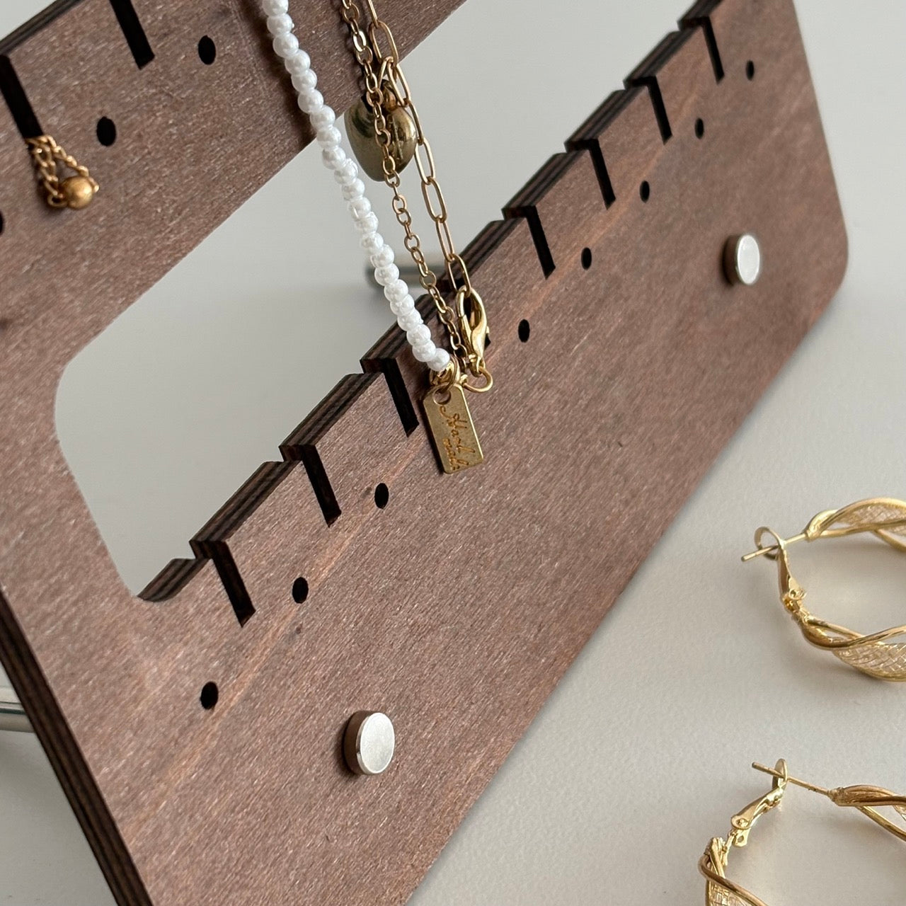5 layer walnut necklace stand