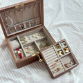 2 layer walnut jewelry box with lock