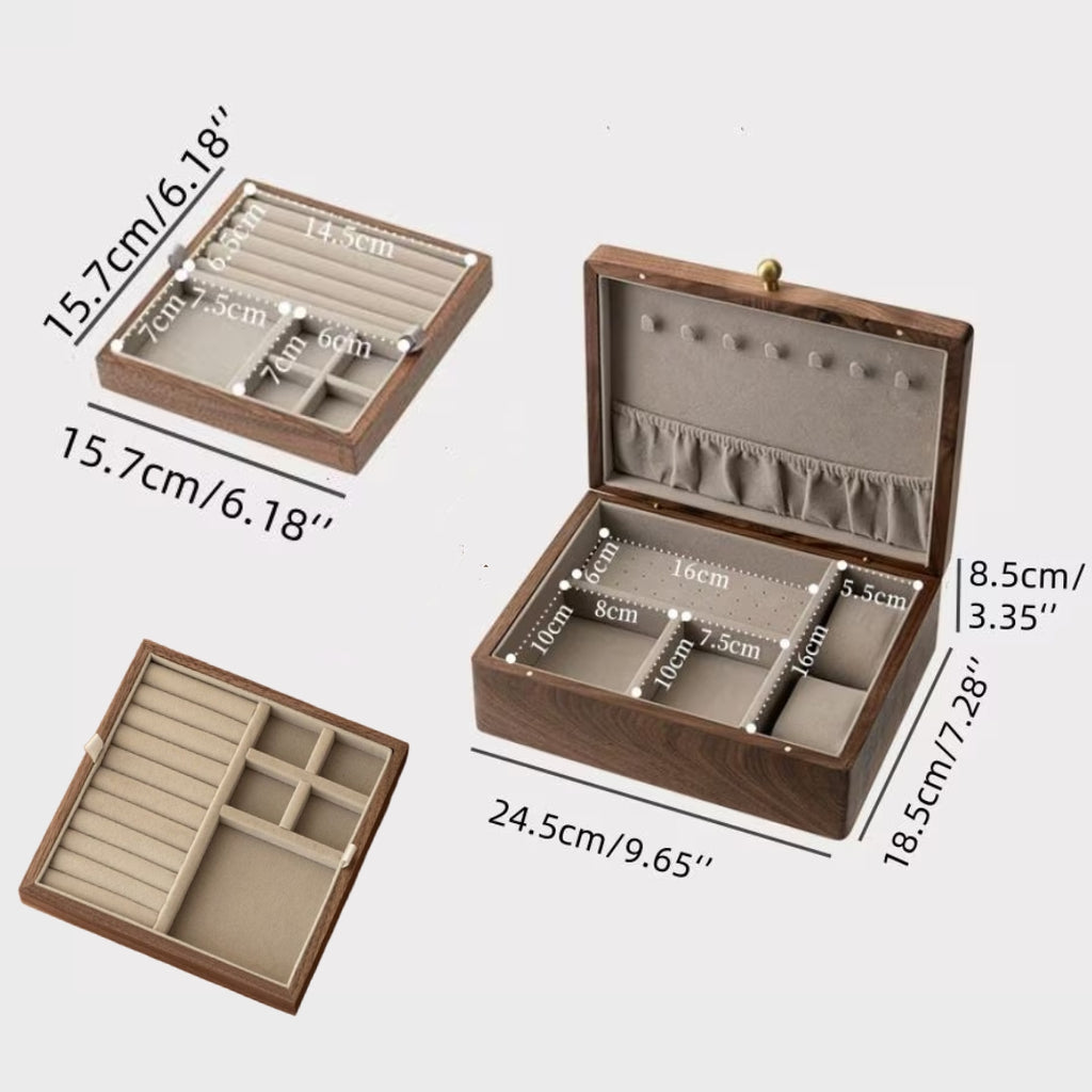 2 layer walnut jewelry box with lock