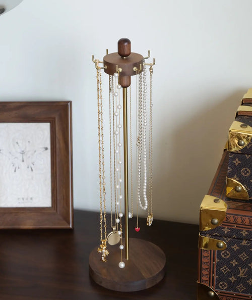 Rotating Walnut Necklace Display Stand