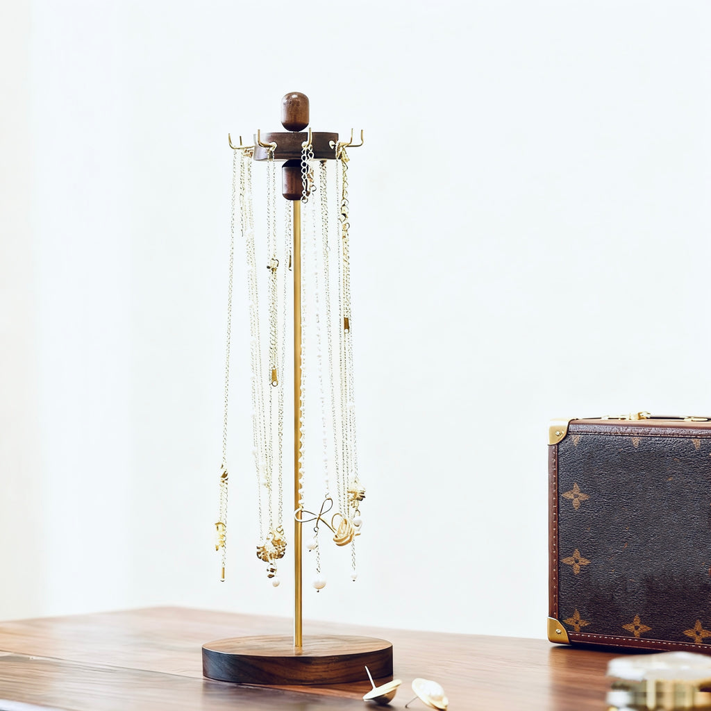 Rotating Walnut Necklace Display Stand