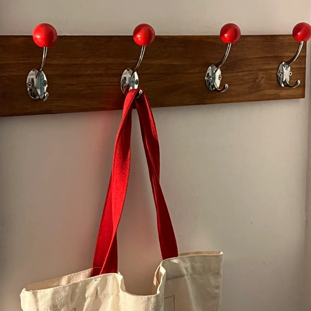 Modern Solid Wood Red Ball Coat Rack